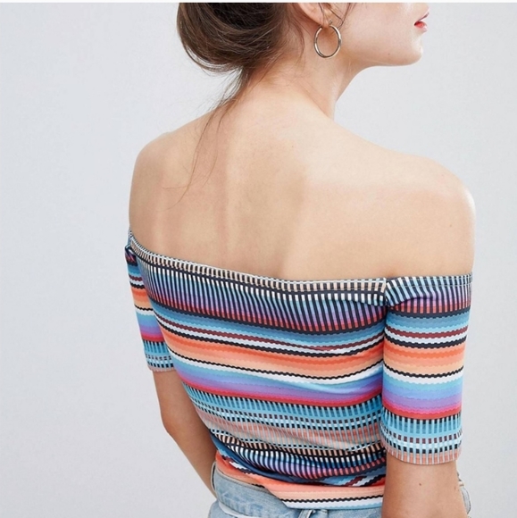 Adidas Originals X Farm Off-Shoulder Multi Striped Crop Top Size Small - Picture 4 of 5